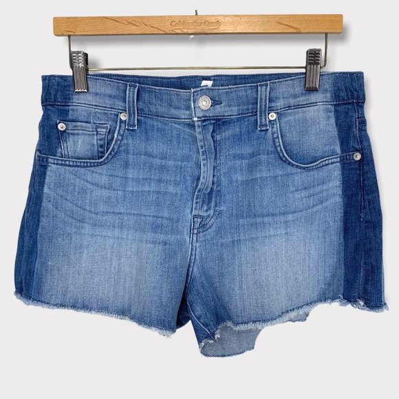 7famk Shorts 7famk Blue Cut Off Two Tone Shorts Size 3 Poshmark